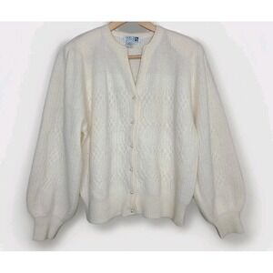 Vtg Adele Joyce Lambs Wool Angora Knit Cardigan Sweater Coquette Faux Pearl L
